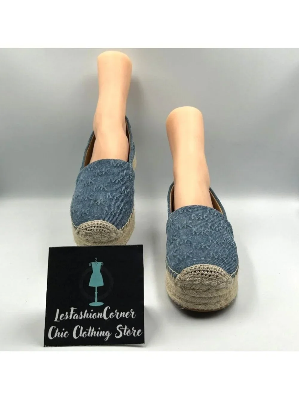 Michael Kors Women's Blue Denim Lynn Espadrille Slip on Flats Shoes Size 11 3621